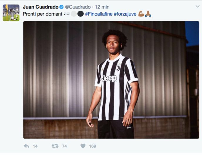 Juve, gaffe di Cuadrado: prima svela la nuova maglia, poi rimuove il tweet