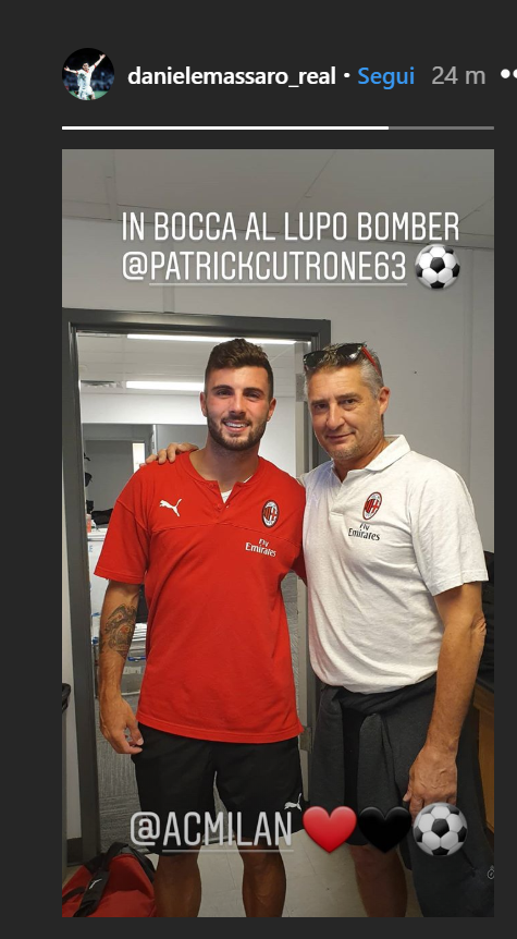 Milan, Massaro saluta Cutrone: 'In bocca al lupo bomber' FOTO