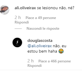 Juve, nessun infortunio per Douglas Costa: il messaggio su Instagram