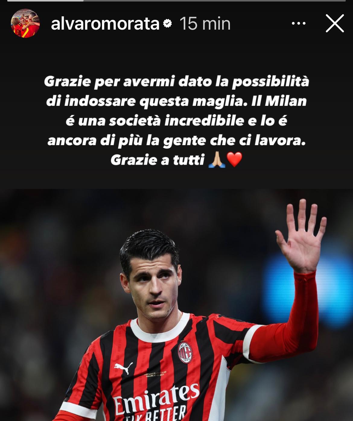 Milan, Morata al Galatasaray. Il saluto sui social: 